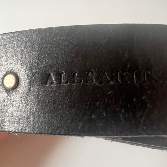 AllSaints Genuine Leather Belt Black Textured Studded Size Medium Made in Italy